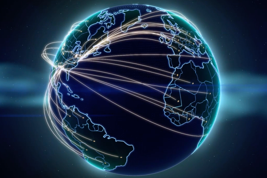 rendering of the earth with lines connecting various regions
