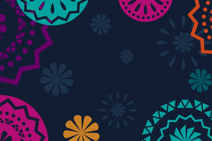 colorful Mexican cutouts on navy blue background