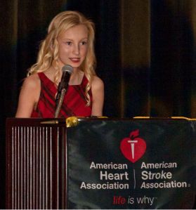 Shannon speaking at American Heart Association event. 