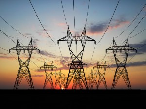 electric powerlines over sunrise