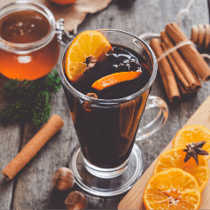 mulled wine in glass mug