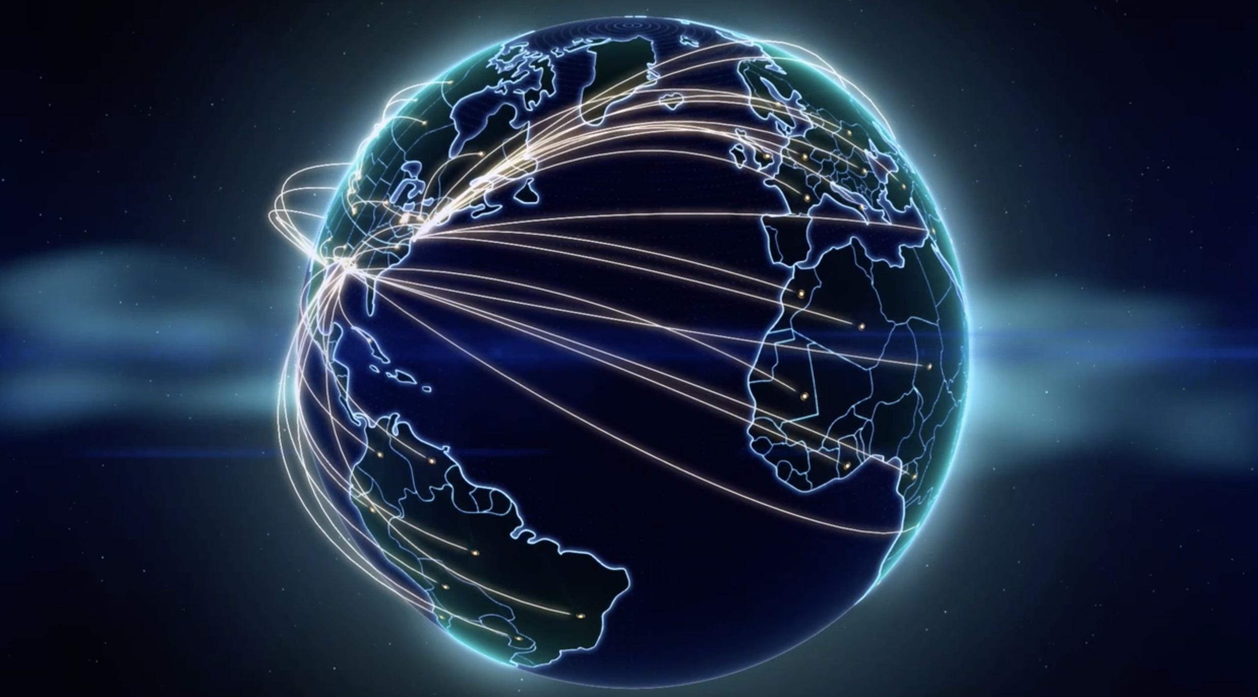 rendering of the earth with lines connecting various regions