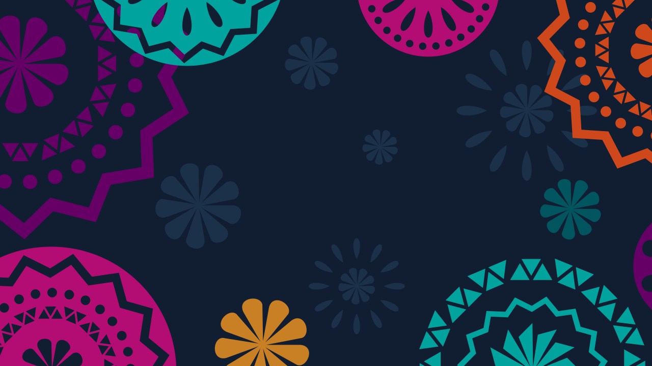 colorful Mexican cutouts on navy blue background