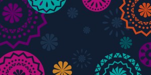 colorful Mexican cutouts on navy blue background